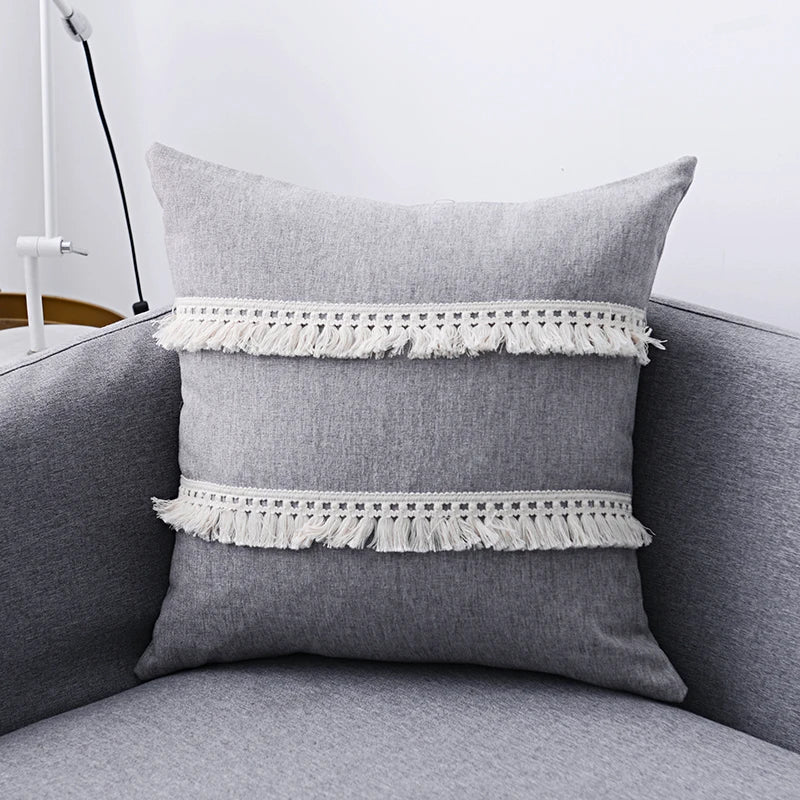 Cotton Linen Cushion Cover with Tassels
