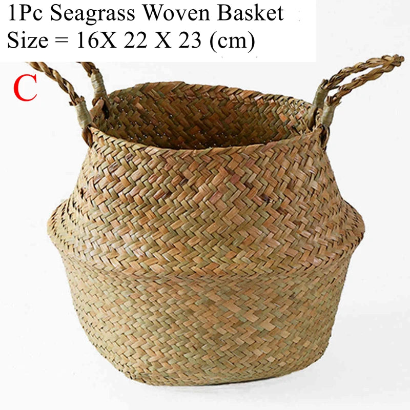 Seagrass Woven Storage Basket - Folding Organizer