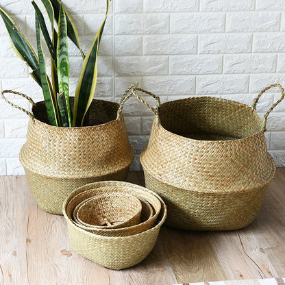Seagrass Woven Storage Basket - Folding Organizer