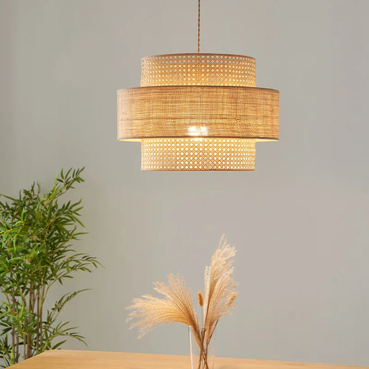 3-Layer Rattan Pendant Light - Modern Coastal Style