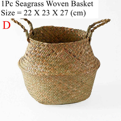Seagrass Woven Storage Basket - Folding Organizer