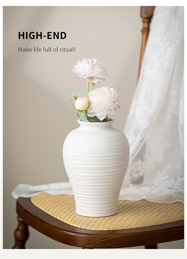 White Ceramic Vase - Handmade Round Design