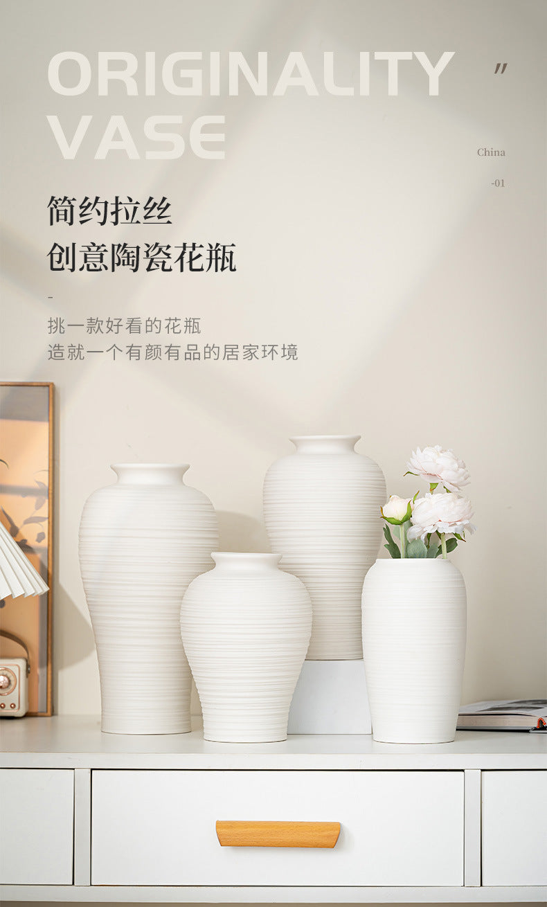 White Ceramic Vase - Handmade Round Design