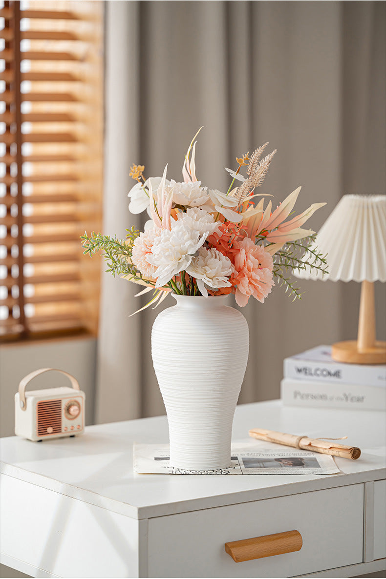 White Ceramic Vase - Handmade Round Design