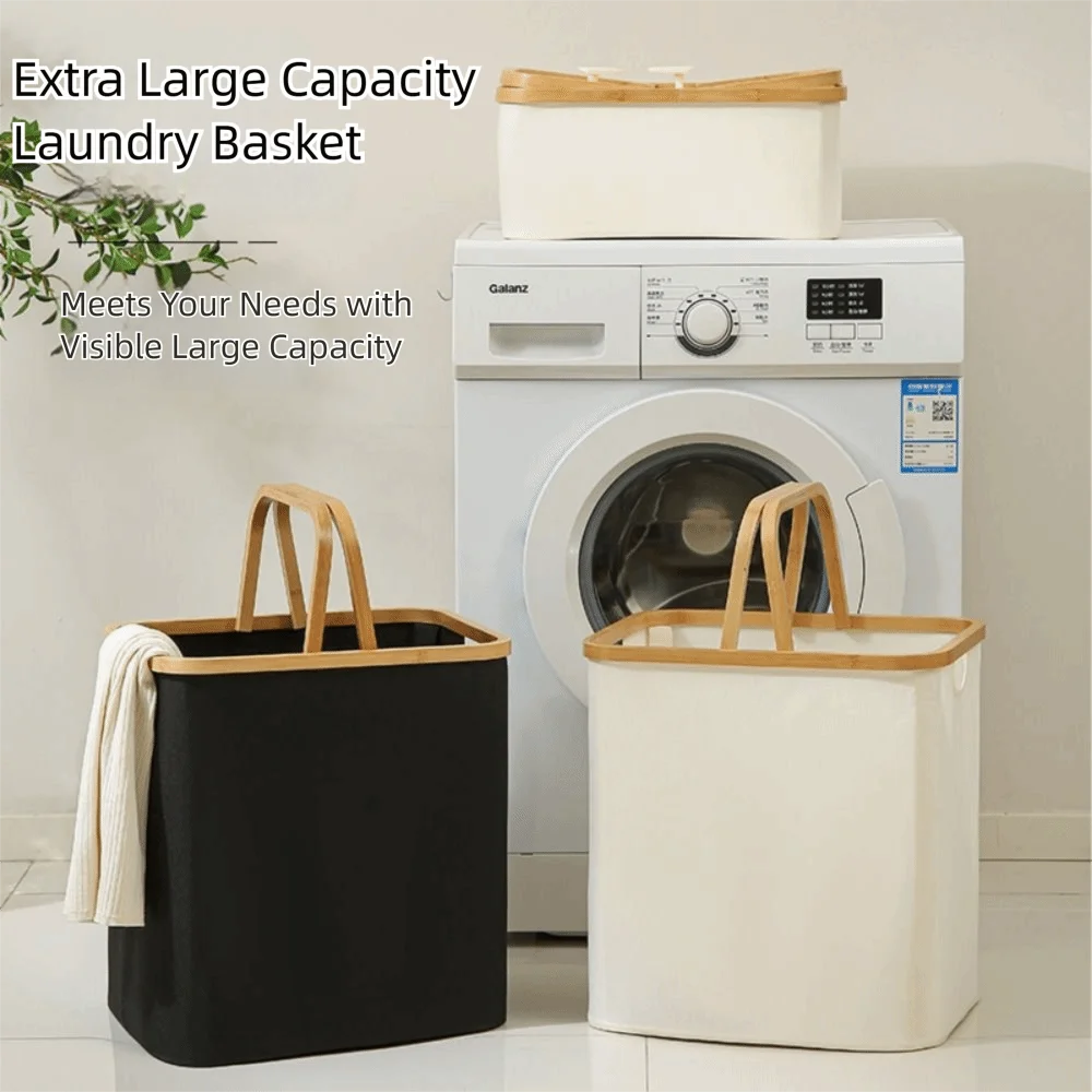 Bamboo Handle Laundry Basket - Oxford Cloth