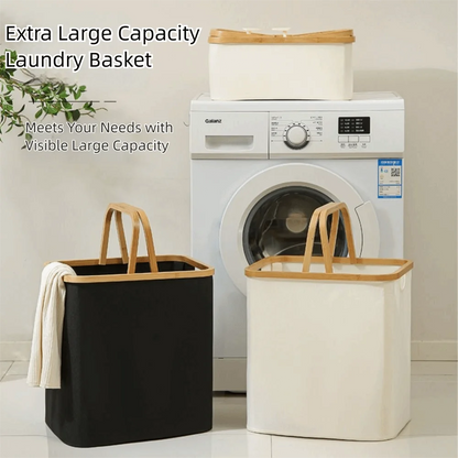 Bamboo Handle Laundry Basket - Oxford Cloth