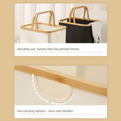 Bamboo Handle Laundry Basket - Oxford Cloth