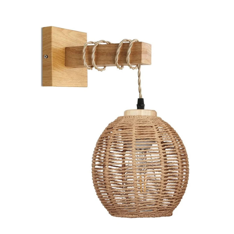Bamboo Lantern Wall Lamp - Hand-Woven Rattan