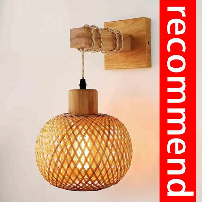 Bamboo Lantern Wall Lamp - Hand-Woven Rattan