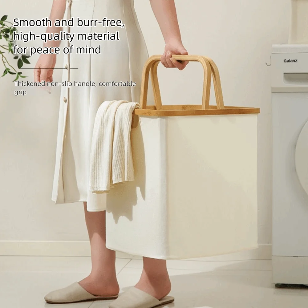 Bamboo Handle Laundry Basket - Oxford Cloth