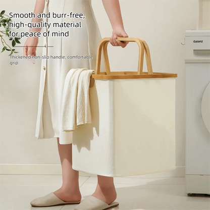 Bamboo Handle Laundry Basket - Oxford Cloth