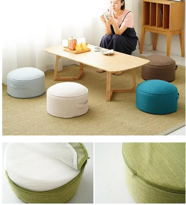 Linen Meditation Floor Cushion - Round