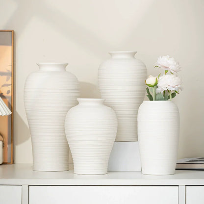 White Ceramic Vase - Handmade Round Design