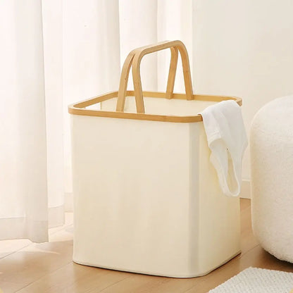 Bamboo Handle Laundry Basket - Oxford Cloth