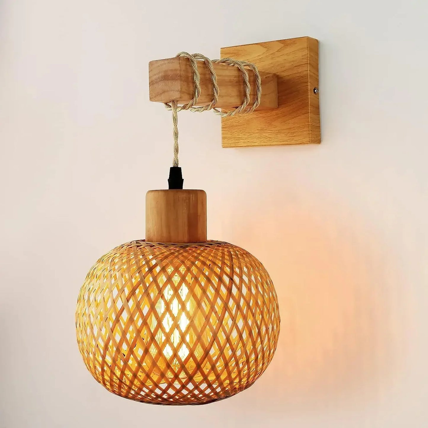 Bamboo Lantern Wall Lamp - Hand-Woven Rattan