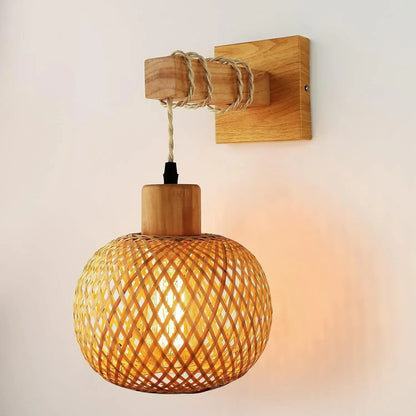Bamboo Lantern Wall Lamp - Hand-Woven Rattan