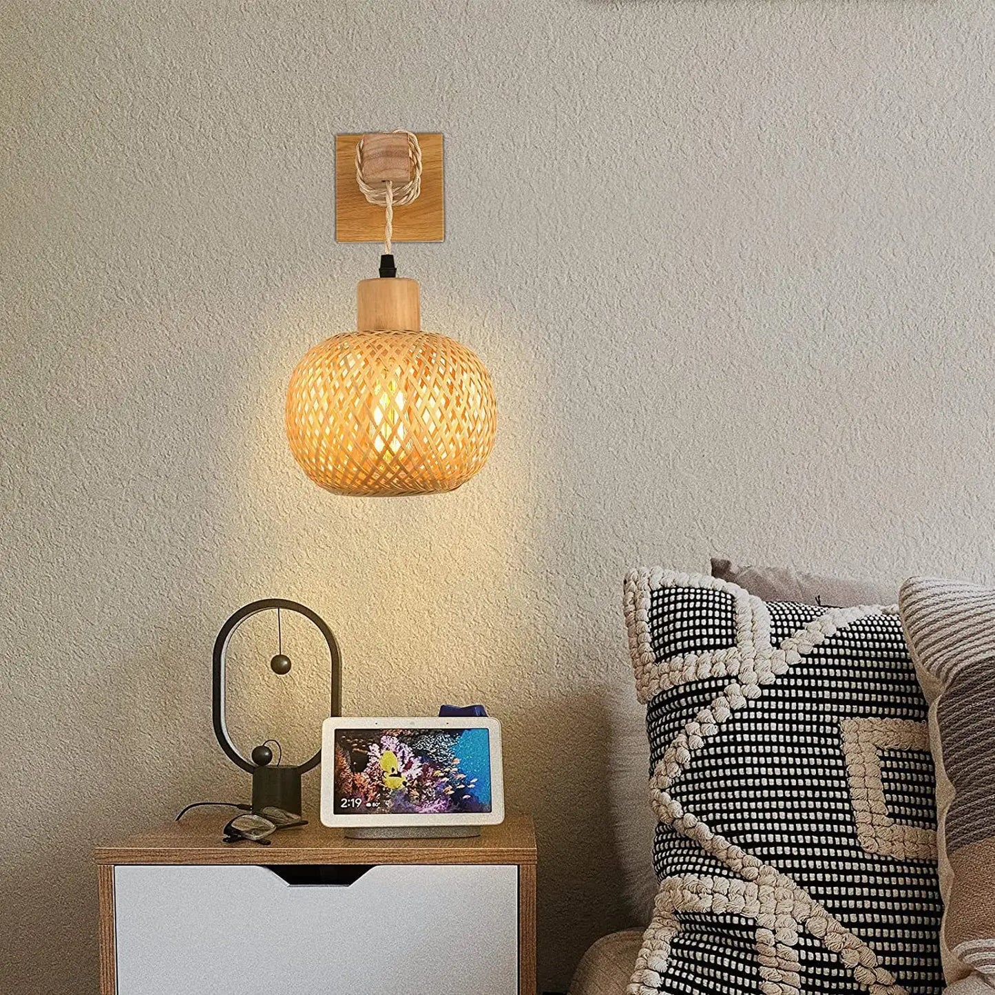 Bamboo Lantern Wall Lamp - Hand-Woven Rattan