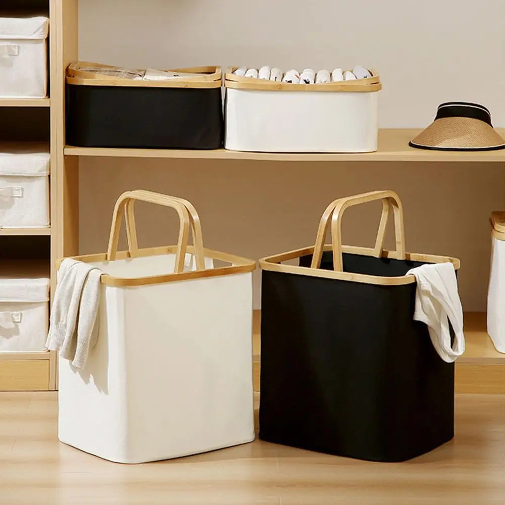 Bamboo Handle Laundry Basket - Oxford Cloth