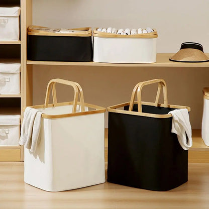 Bamboo Handle Laundry Basket - Oxford Cloth