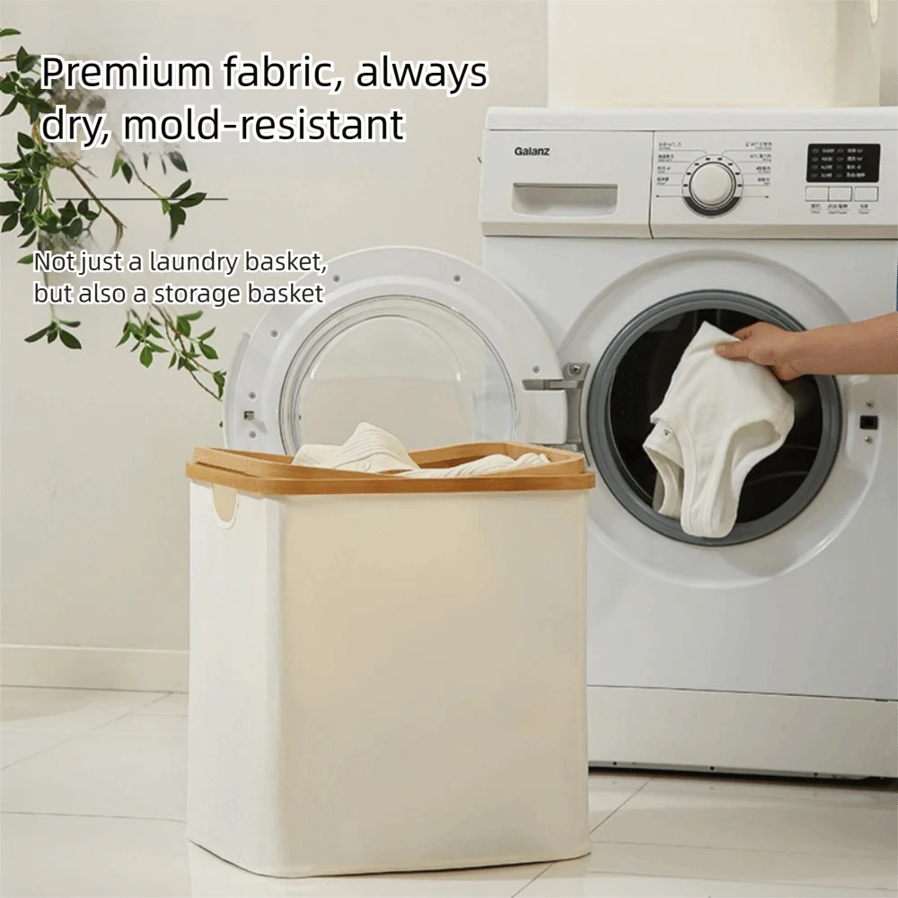 Bamboo Handle Laundry Basket - Oxford Cloth