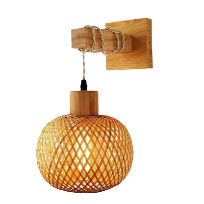 Bamboo Lantern Wall Lamp - Hand-Woven Rattan