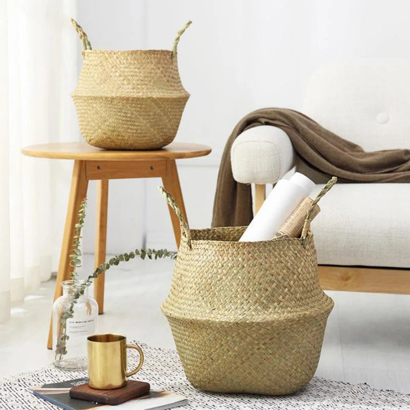Seagrass Woven Storage Basket - Folding Organizer
