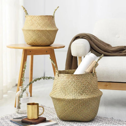 Seagrass Woven Storage Basket - Folding Organizer