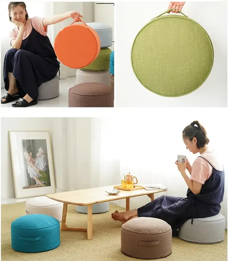 Linen Meditation Floor Cushion - Round