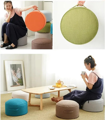 Linen Meditation Floor Cushion - Round