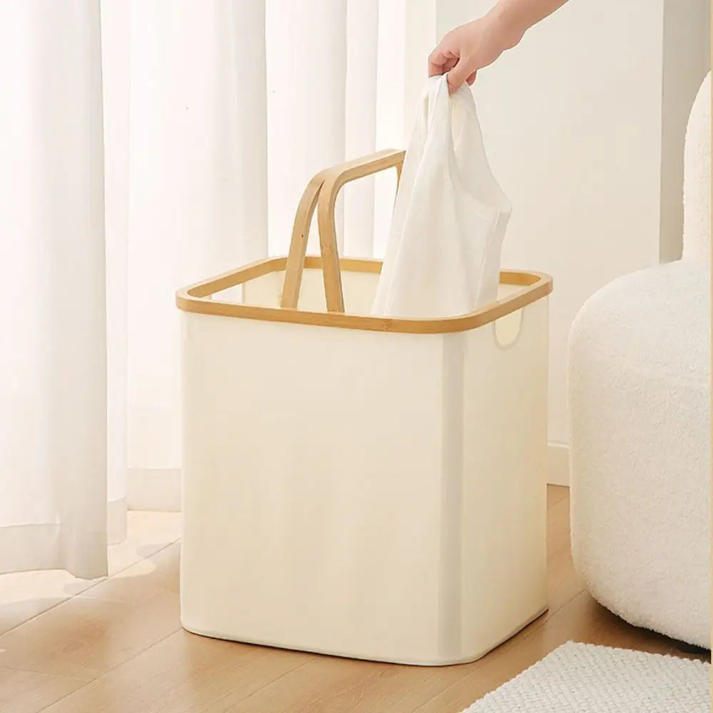 Bamboo Handle Laundry Basket - Oxford Cloth