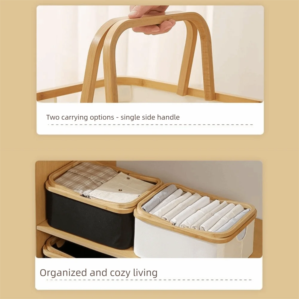 Bamboo Handle Laundry Basket - Oxford Cloth