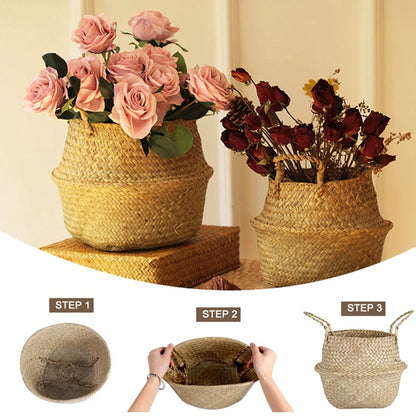 Seagrass Woven Storage Basket - Folding Organizer