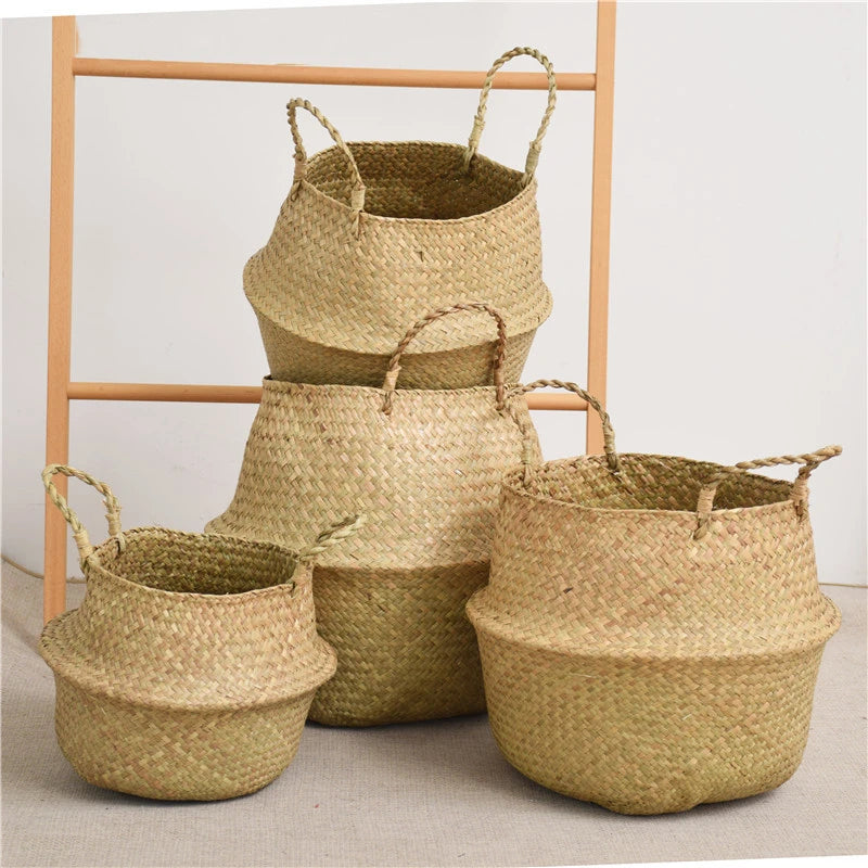 Seagrass Woven Storage Basket - Folding Organizer