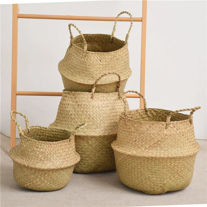 Seagrass Woven Storage Basket - Folding Organizer