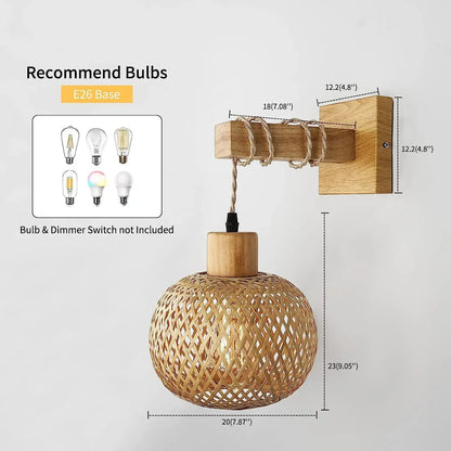 Bamboo Lantern Wall Lamp - Hand-Woven Rattan
