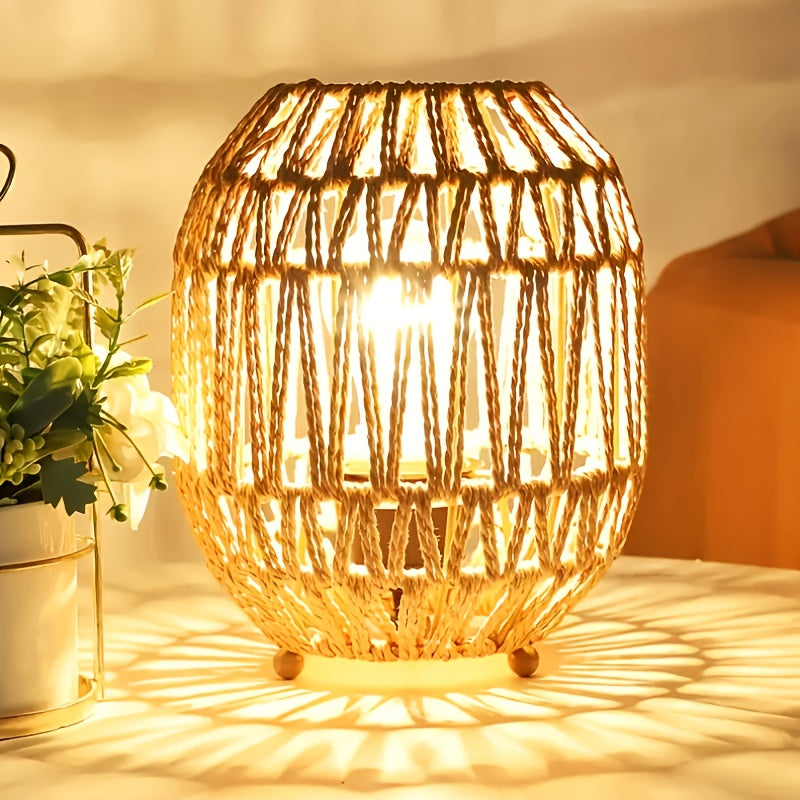 Handcrafted Rattan Table Lamp with Linen Shade