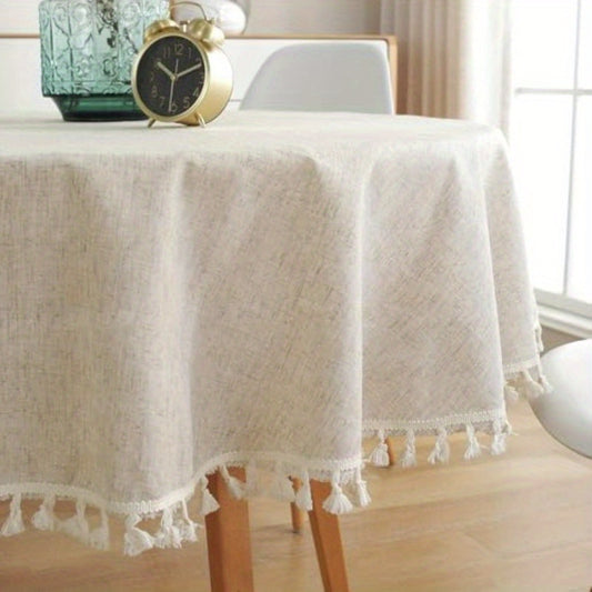 Round Linen Tablecloth with Tassels - 152cm